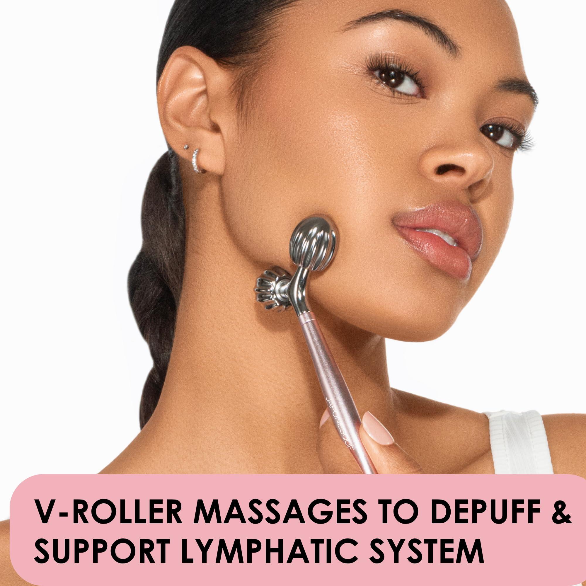 JAPONESQUE JAPONESQUE SKINTherapy Contouring Facial Tool V Roller for Lymphatic Drainage, Facial Massage, Relieves Tension and Improves Absorption of Skin Care Products