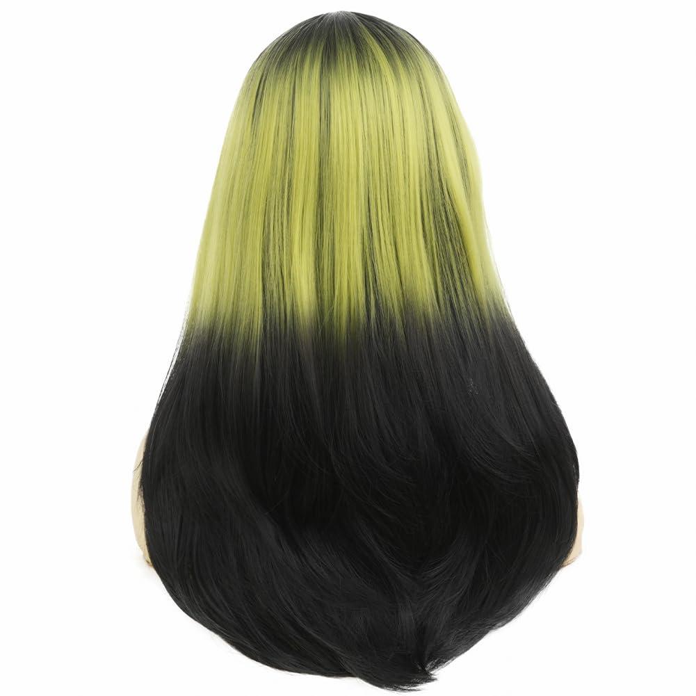 Dai Cloud Dai Cloud Womens Black to Green Long Straight Wig with Bangs Ombre Green Synthetic Natural Hair Wig for Daily Cosplay Halloween Use