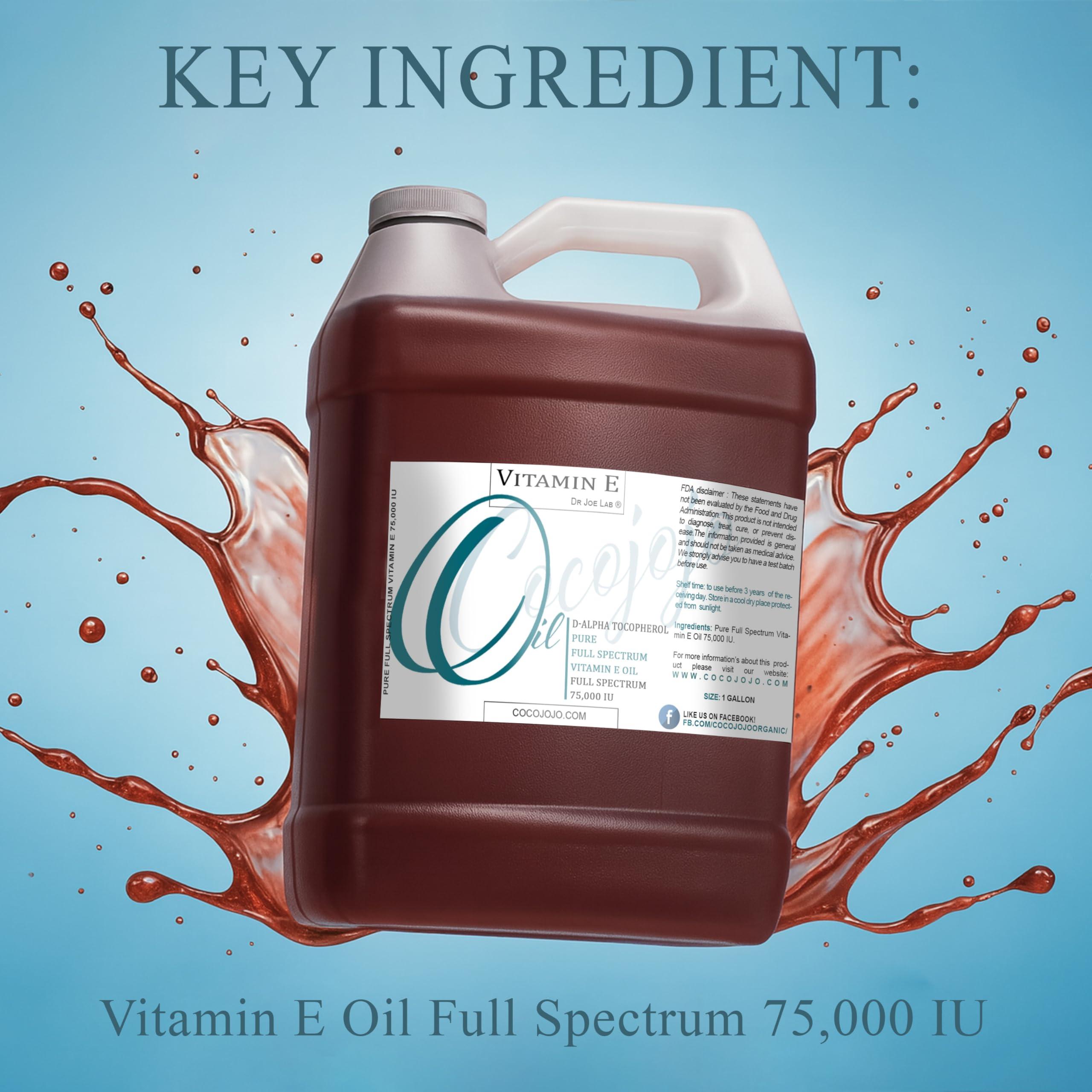 cocojojo Vitamin E Oil - Pure & Undiluted, Full Spectrum, Alpha Tocopherol, 75,000 IU - 1 Gallon - For Skin, Hair, Nails, Body Care Hydrating Rejuvenating Skin Oil