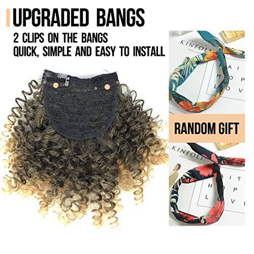 UAmy hair Afro Puff Bun with 2 Replaceable Bangs for Natural Hair Afro High Puff Drawstring Ponytail with Afro Puff Bangs and Spring Curl Bangs Clip in Short Afro Kinky Curly Pineapple Hairstyle for Black Women