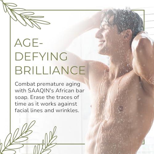 SaaQin SAAQIN - Raw African Black Soap for All Skin Types, Black Soap Ideal for Acne, Wrinkles, Make-Up Removal, Hair & Body, Natural Glycerin Black African Soap, African Black Soap Bar from Ghana, 5 Lbs