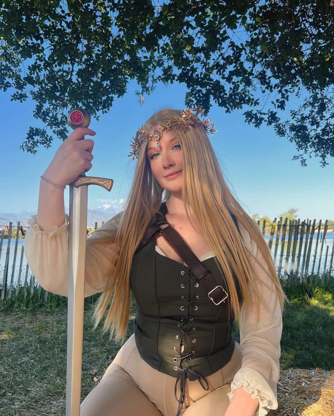 MOSTORY MOSTORY Gold Fairy Antler Crown - Woodland Flower Deer Horns Headpiece Elf Forest Ciecle for Women Renaissance Cosplay Ren Faire Outfit Hallween Costume