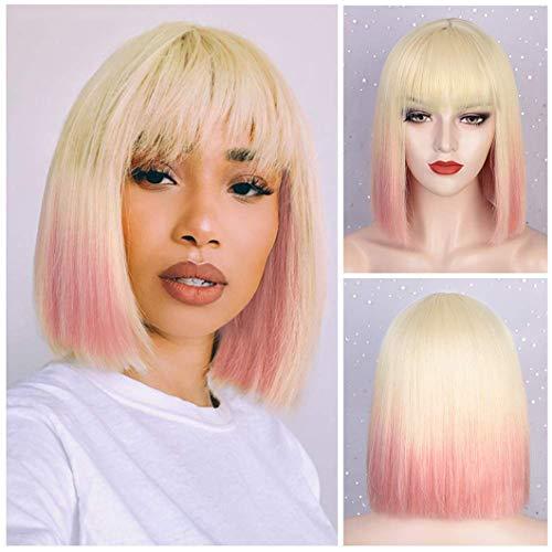 SSJFZM Short Bob Wig With Bangs For Women Synthetic Bob Wigs Black Pink Purple Wig For Party Daily Use Shoulder Length BoTeng 12inches