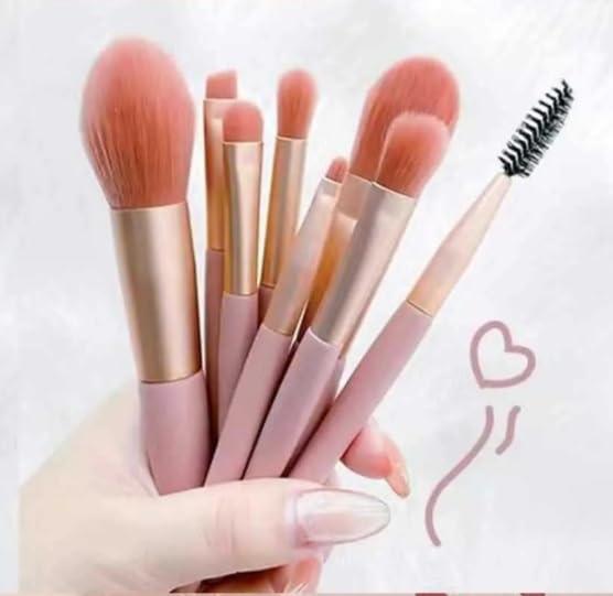 Generic Deluxe Portable Makeup Brush Set with Stylish Case 9 pcs Brushes Collection for Flawless Makeup Foundation, Eyeshadow & Lip Brush Perfect for Travel & On-the-Go Beauty. Ideal for Gift. (Grey Blue)