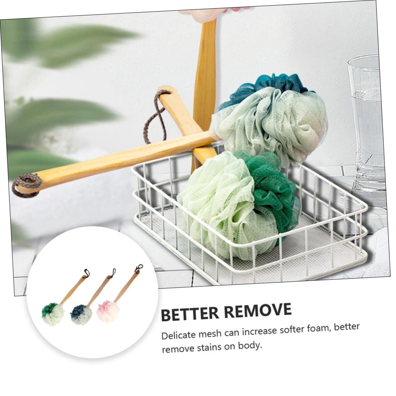 Healeved Healeved 3pcs Wooden Handle Bath Brush Body Cleaner Large Bath Puff Loofah Spong Esponjas para El Cuerpo Loofah Back Scrubber Long-Handled Shower Tool Mesh or Super Soft Cleaning Brush, 25x10cm