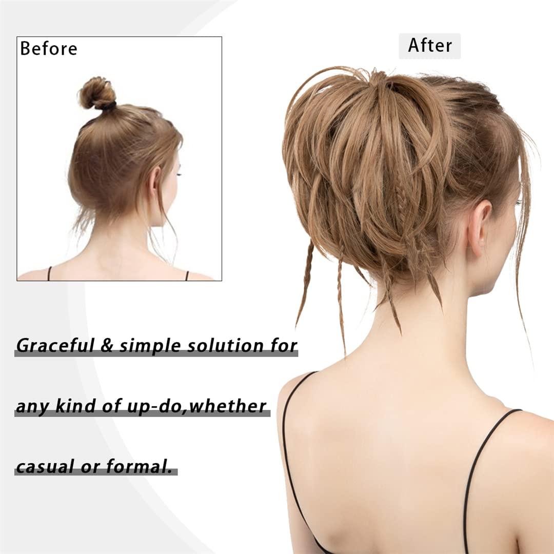 SSJFZM Chignon Messy Braided Bun Synthetic Fake Hair Piece Cover Scrunchie Updo With Elastic Band High Temperature Fiber For Woman 4T33