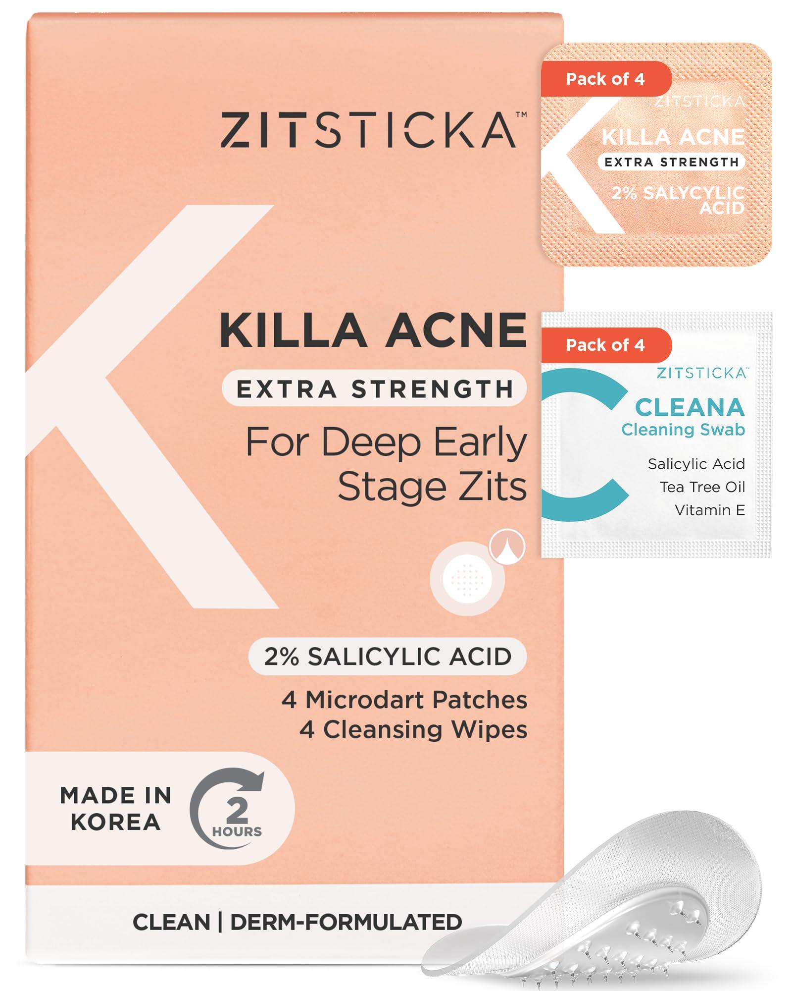 ZitSticka ZitSticka Extra Strength Killa Acne Patches for Face - World\'s Most Potent Pimple Patch with Fast-Acting Microdarts - Starts Working within 2 Hours for Deep, Early-Stage Zits & Blemish - 4 Count
