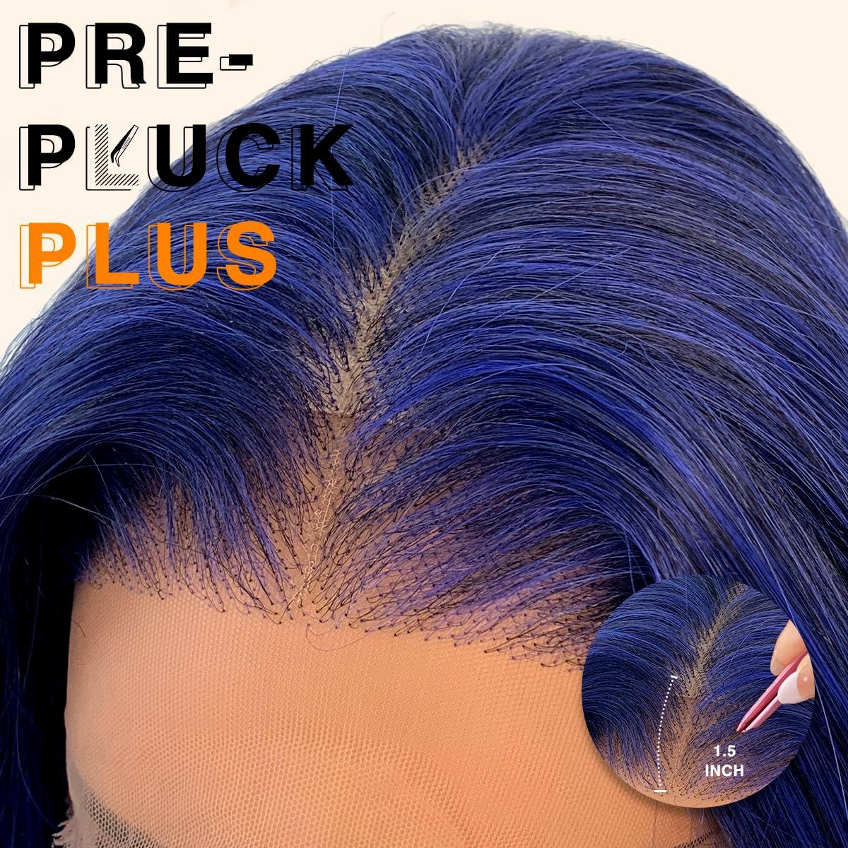 BlackSwern BlackSwern Dark Blue Wig 13x6 Synthetic Lace Front Wig,HD Lace Pre-Plucked Navy Blue Lace Frontal Wig,26inch Body Wave Wigs 200 Density,Pre-Plucked PLUS 1.5Hairline+ Flat Iron Relaxed Free Part