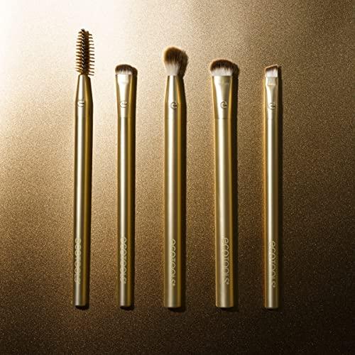 EcoTools EcoTools Precious Metals Brightening Eye Kit, Precision Makeup Brushes For Eyeshadow, Brows, & Liner, Eco-friendly Makeup Brush Set, Sustainable Recycled Aluminum, Cruelty-Free, Chrome, 5 Piece Set