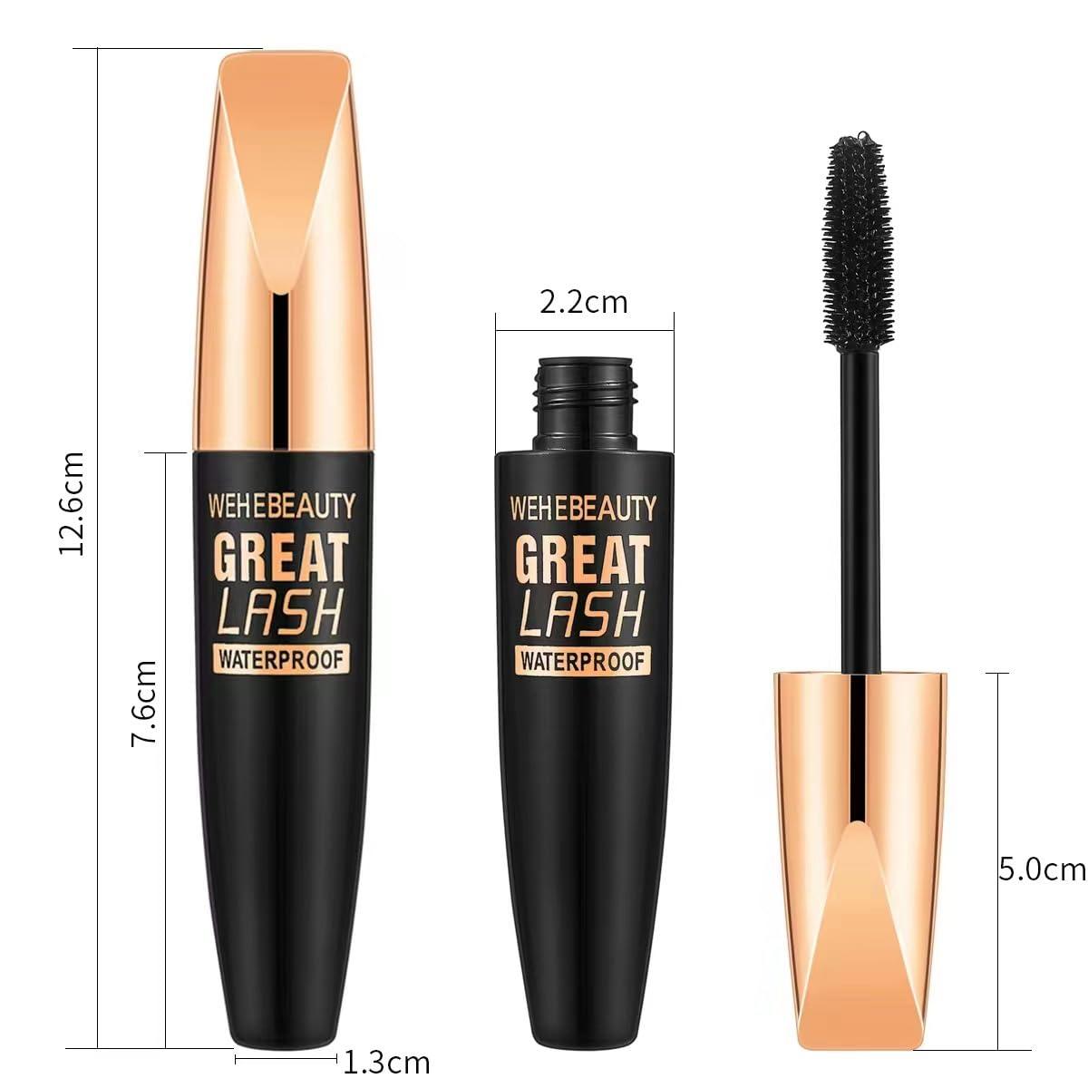 JIYEHG Wehebeauty Great Lash Waterproof mascara, Black Mascara Eyeliner Set, 4D Waterproof Silk Fiber Thick Lengthening Mascara, Thickening Natural No Clumping, NO Smudging, Lasting All Day (5 Set)