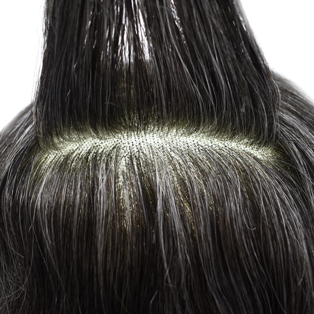 LYRICAL HAIR LYRICAL HAIR Mens Toupee Hair System Replacement Monofilament Mens Wig Hairpice Durable Poly Skin NPU Around Hair Unit Toupee for Men 120% Light to Medium Density (#1B40 Off Black+40% Gray, 7\"X10\")