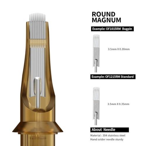 RHEIN RHEIN Tattoo Cartridge Needles 20pcs 9RM #12 Standard 9 Round Magnum Needle Diameter 0.35mm, 3.5mm M-Taper for Tattoo Artists & Beginners Open Tips EN02-20-OF1209RM