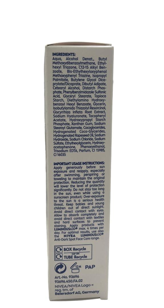 NIVEA NIVEA Sun UV Facial Specialist Dark Spot Control Cream SPF 50+ Luminous630, 40ml, Pack of 1
