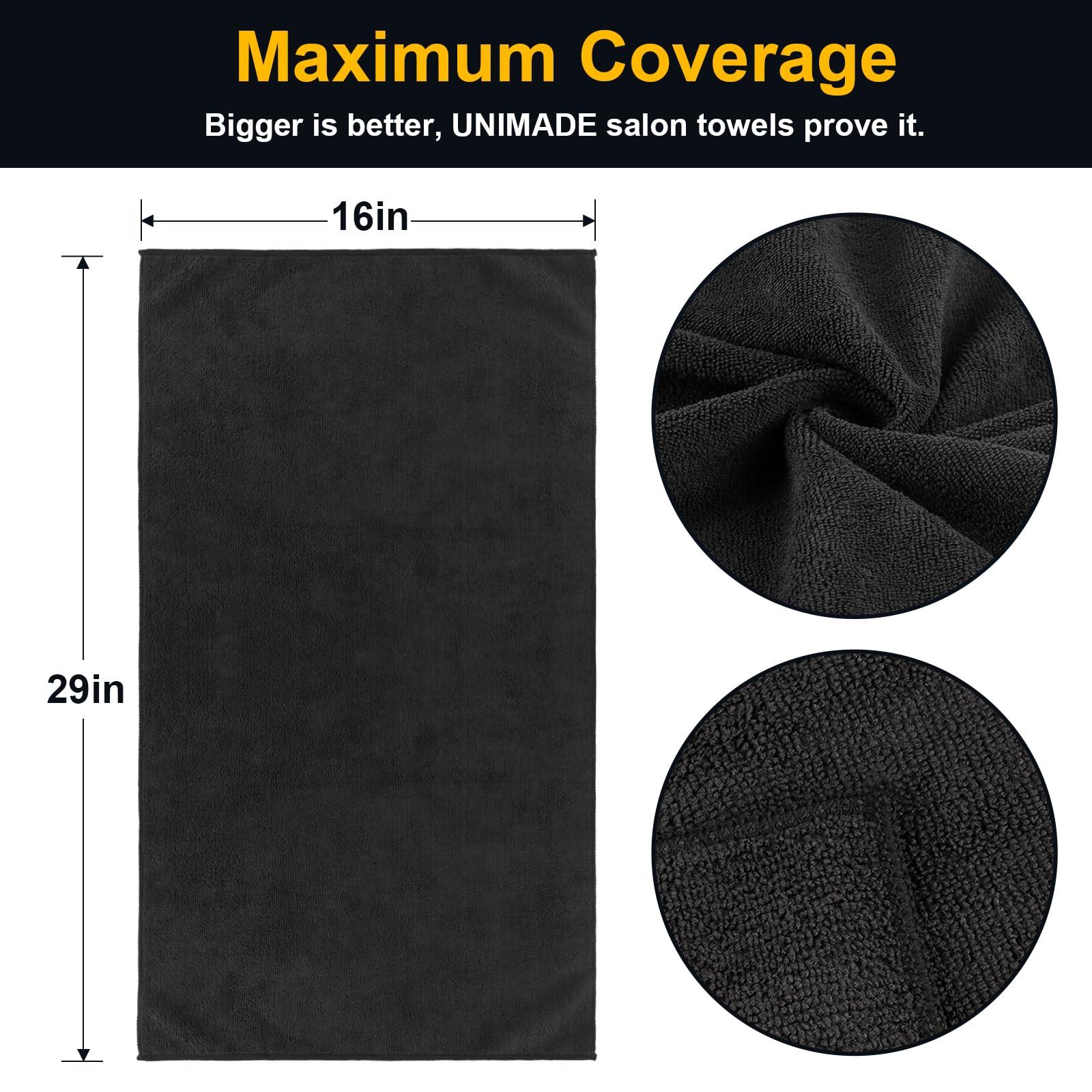 UNIMADE UNIMADE Salon Towels 48 Pack, Microfiber Barber Towel Bulk,(16x29 inches) Fast Drying Hair Towels Super Soft Black Hnad Towels for Gym, Salon, Bath, Spa Use and Home Hair Care(Not Bleach Proof)