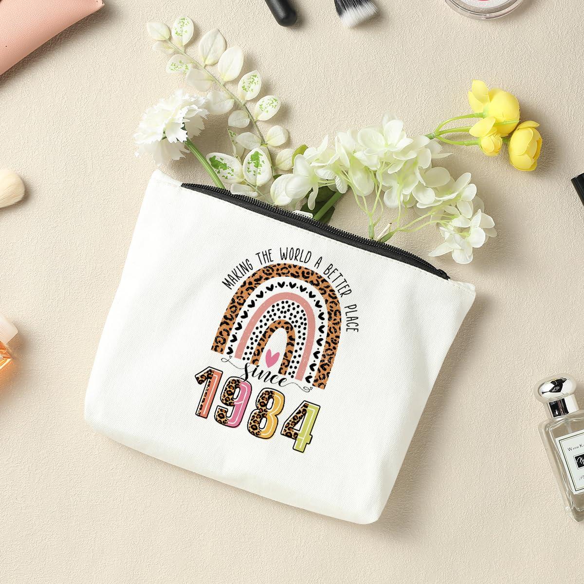 NBIAN 40th Birthday Gifts Women, 40 Year Old Birthday Gifts Ideas, Happy 40th Birthday Rainbow Cosmetic Bag, 40th Birthday Party Favors for Anniversary, Turning 40 Gifts for Mom Friend Leopard Makeup Bag
