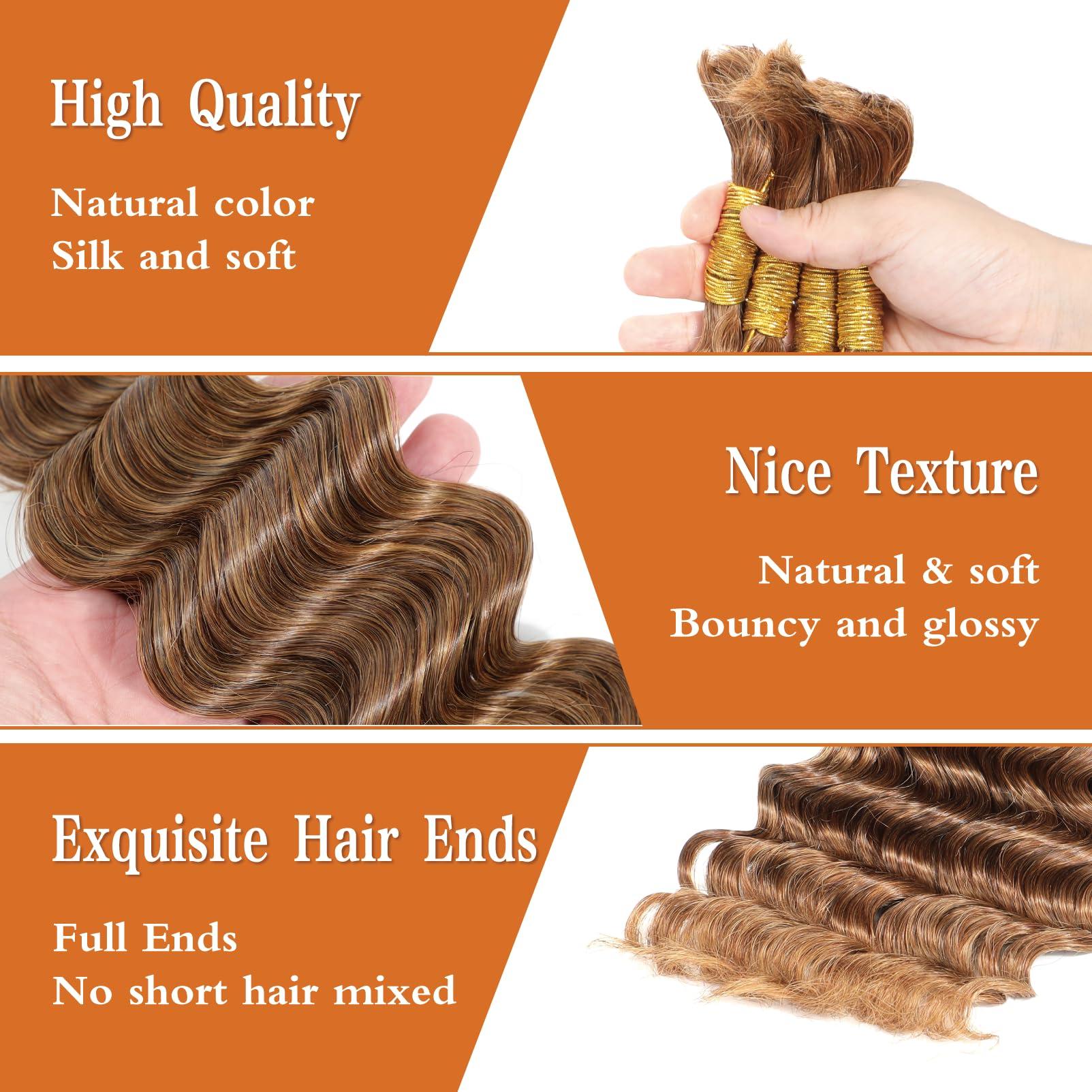 Yacurcur Yacurcur Human Hair for Braiding Deep Wave Human Braiding Hair for Boho Braids No Weft Human Hair Bundles for Braiding Brazilian Virgin Human Hair Braiding Hair (20 Inch, 30#,100g)