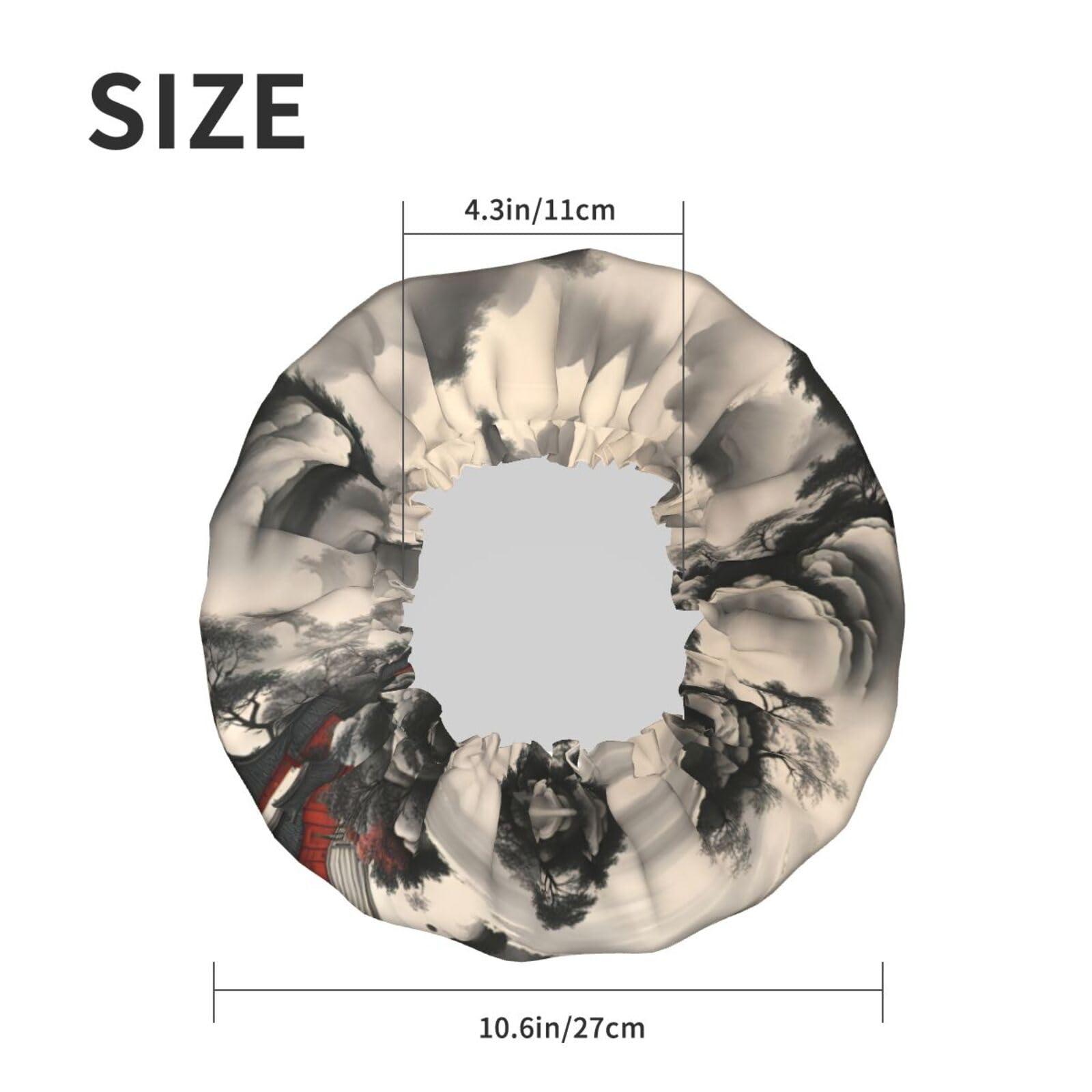 QHWLR Cap For And Women Stylish Shower Capslandscape Paintingprint With Reusable Waterproof Bathing Shower Hat For Ladies