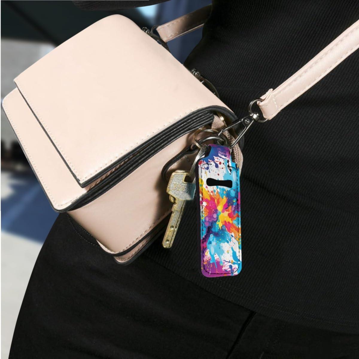 GLUDEAR GLUDEAR Womens 3Pcs Lipstick Balm Holder Chapstick Holders 3D Print Keychain Holder Tube Holde Lipstick Tracker,Splash Oil Paint