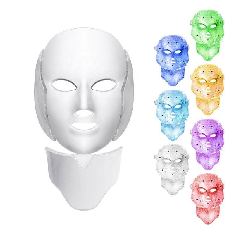 Amblery Amblery Led Face Mask Light Therapy, 7 Colors LED Light Therapy Mask for Facial Skin Care, Neck Massager with Heat, Shiatsu Back Shoulder and Neck Massager(White),