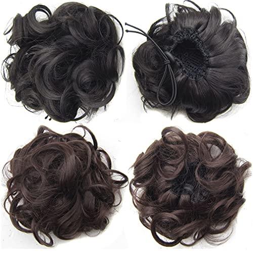 STREJHYT Curly Messy Chignon Wave Synthetic Hair Bun Hair Extensions Elastic Hairpiece Headwear For Women Brown Black Q6 Color 9H19