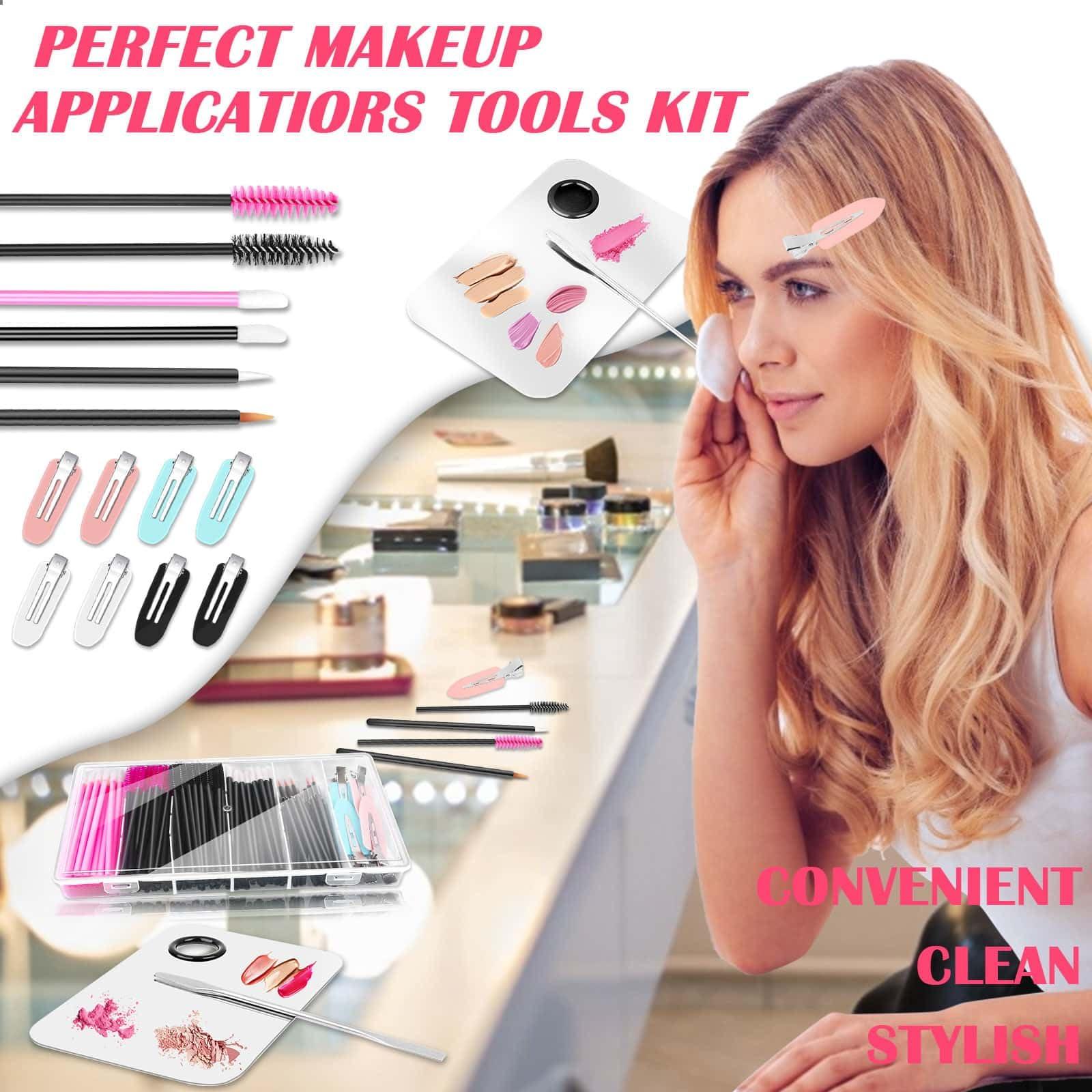 shynek Shynek Makeup Mixing Tray with Disposable Accessories Kit - Mascara Wands, Lip Applicators, Hair Clips & Organizer Box