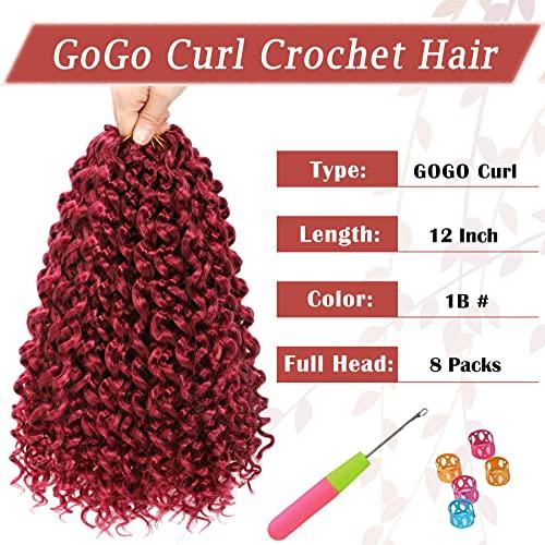Naniciar Gogo Curl Crochet Hair 12 Inch 8 Packs Burgundy Short Curly Crochet Hair - Beach Curl Crochet Hair - Deep Wave Crochet Hair - Water Wave Braids Synthetic Hair Extensions (12 Inch 8 Packs, Burgundy)