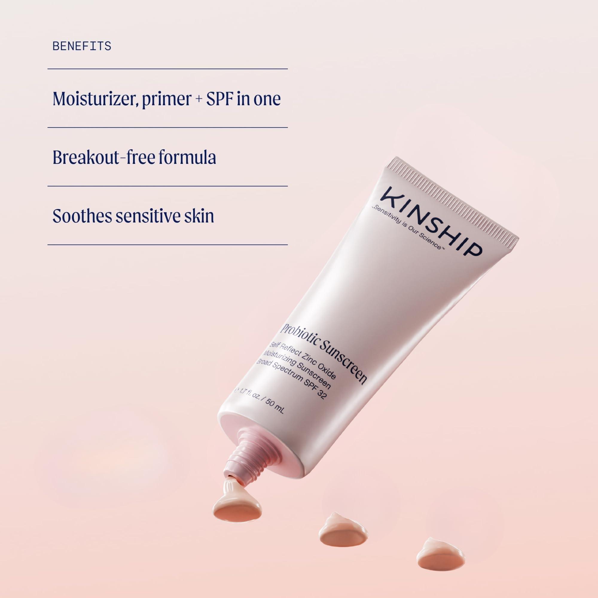 Kinship Kinship Self Reflect Probiotic Moisturizing Sunscreen SPF 30+ For Face - Lightweight 100% Mineral SPF for Sensitive Skin - Sheer Zinc Oxide Sunblock - Clean & Reef Safe - Vegan (1.75oz)