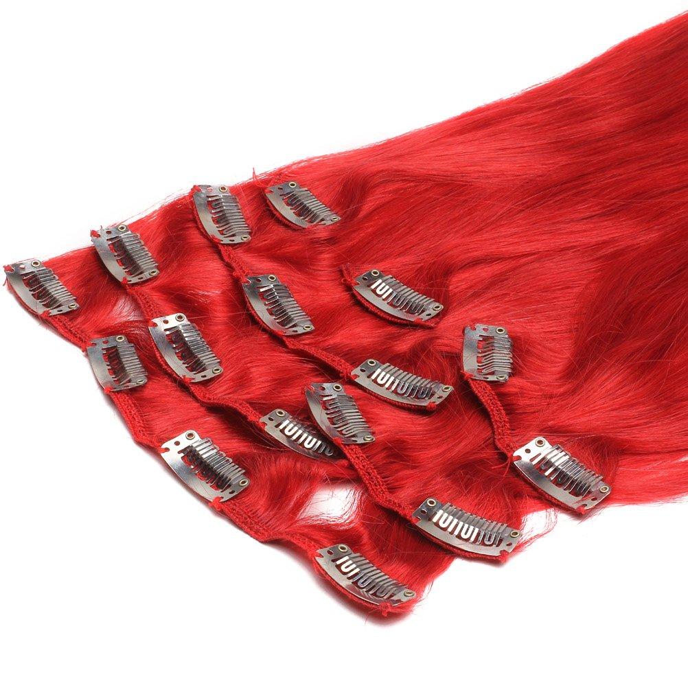 Yotty Hair Extensions Clip in Remy Brazilian Human Hair (15''70g, Red)