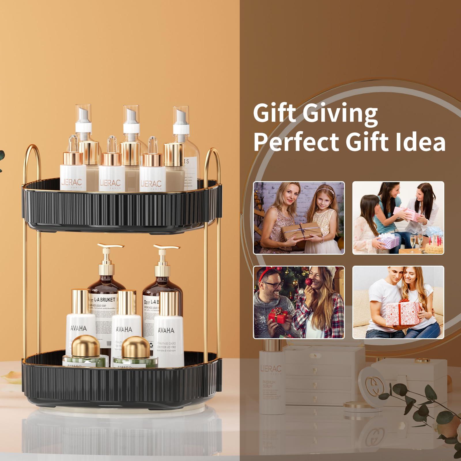 YCIA&DONE YCIA&DONE Rotating Makeup Organizer and Square Rotating Makeup Organizer Black 2 Tier