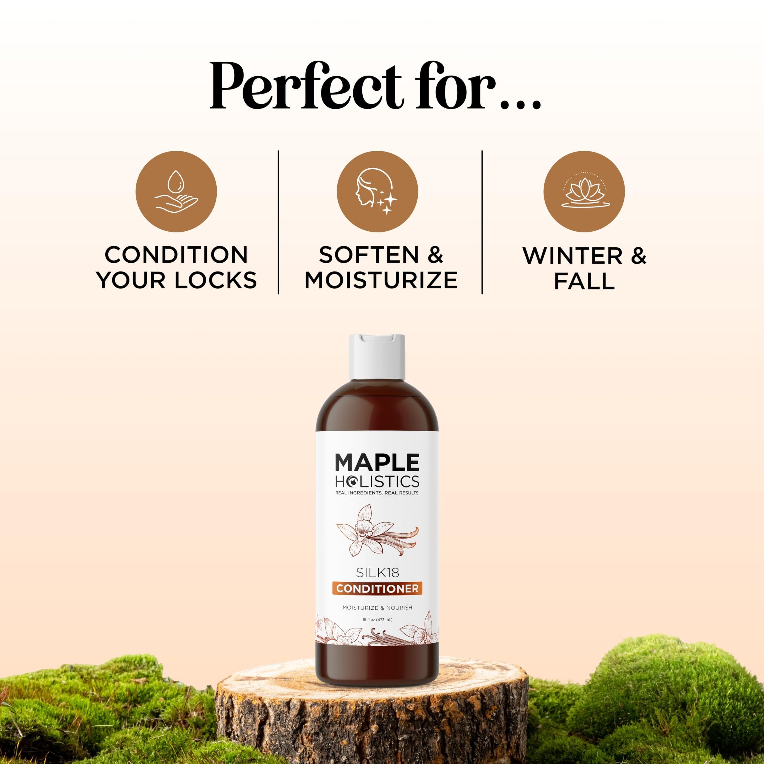Maple Holistics Silk Protein Conditioner for Damaged Hair - Ultra Moisturizing Conditioner for Dry Hair with Deeply Nourishing Shea Butter Argan Oil Green Tea & Aloe - Helps Define Curls & Control Frizz (16 Fl Oz)