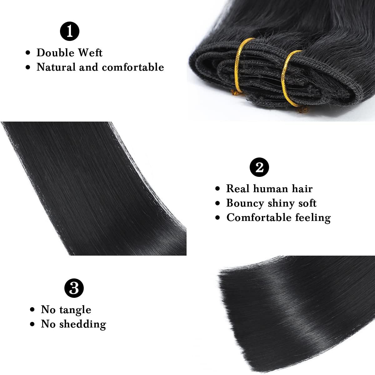 Tuquqe Clip in Hair Extensions Real Human Hair Clip ins Human Hair Extensions for Women Invisible Natural Straight Seamless Clip on Hair Extensions 8pcs Double Weft 75g (#1 Jet Black, 22 Inch)