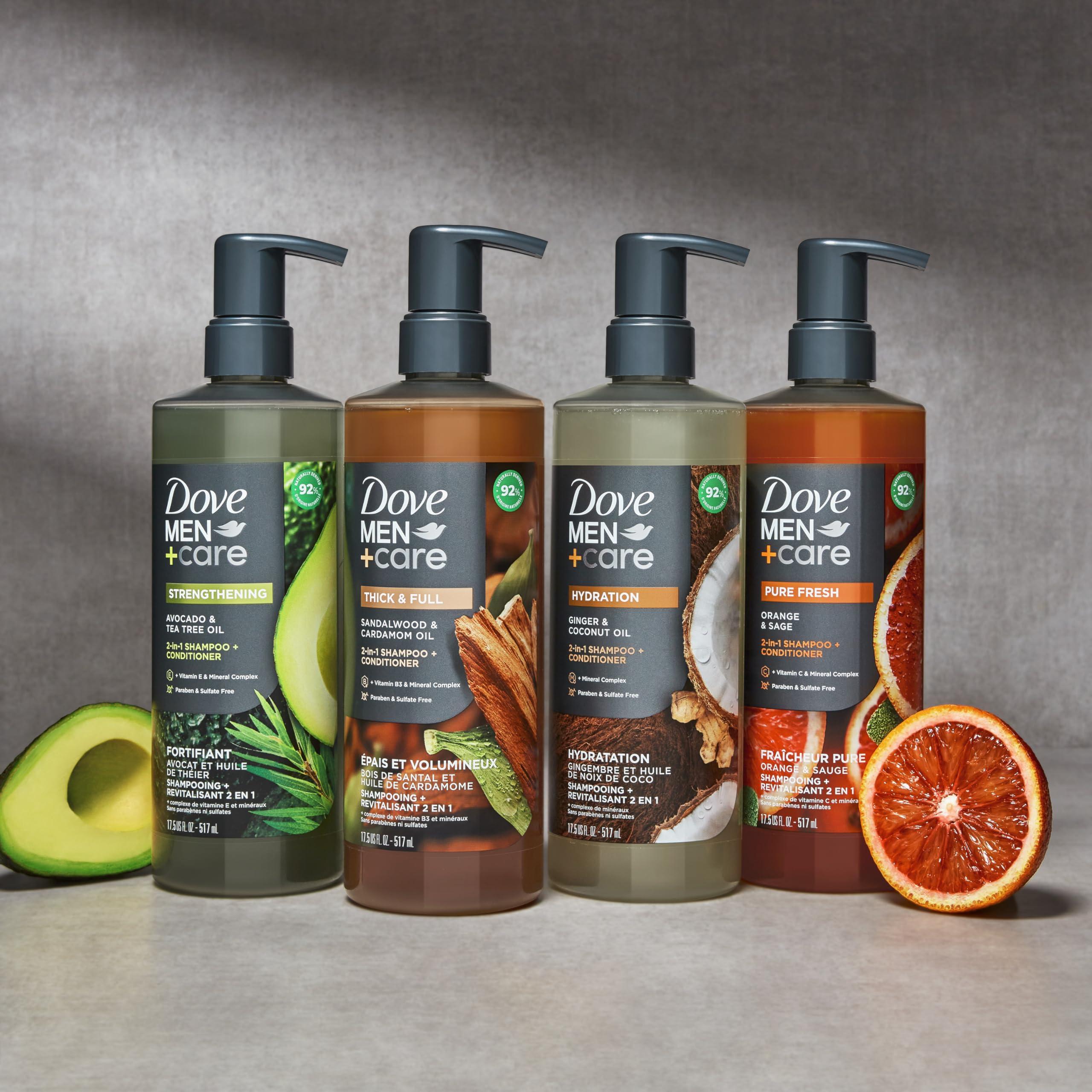 DOVE MEN + CARE Dove Men+Care 2-in-1 Shampoo + Conditioner Sandalwood & Cardamom Oil for Thick & Full Hair, + Vitamin B3 & Mineral Complex, 17.5 oz