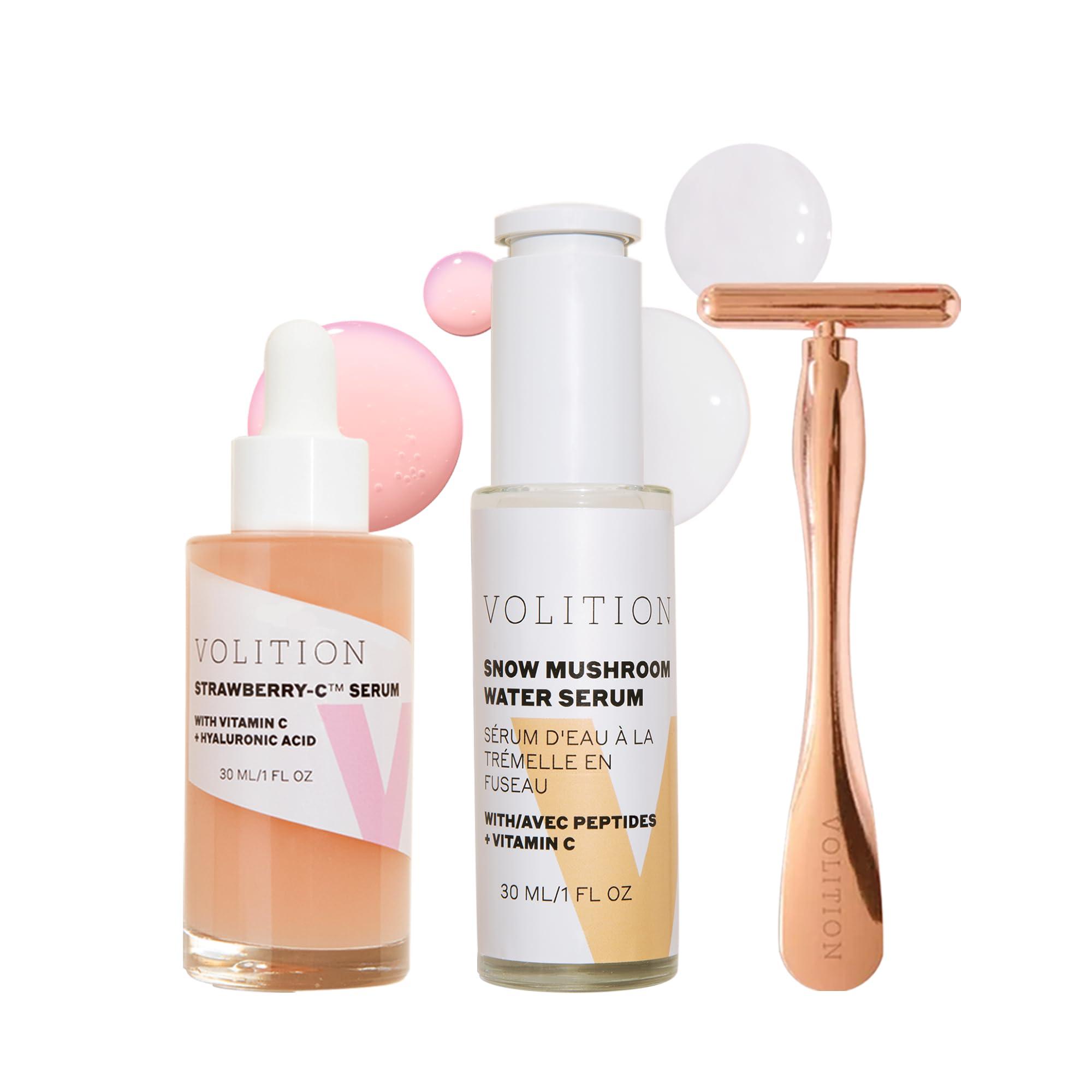 Volition Volition Beauty Skincare Bootcamp Kit - Brightens and Firms Dull Skin - Strawberry-C Serum, Snow Mushroom Water Serum & Face Sculptor Massager
