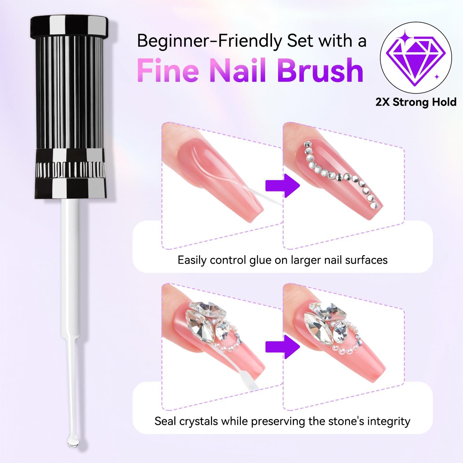 Makartt Makartt Nail Rhinestone Glue Gel, Upgrade Gel Nail Glue with Brush Pen Tip Super Strong Adhesive Precise for Nail Charms Crystals Rhinestone Beads Flower 3D Decorations 8ml*2