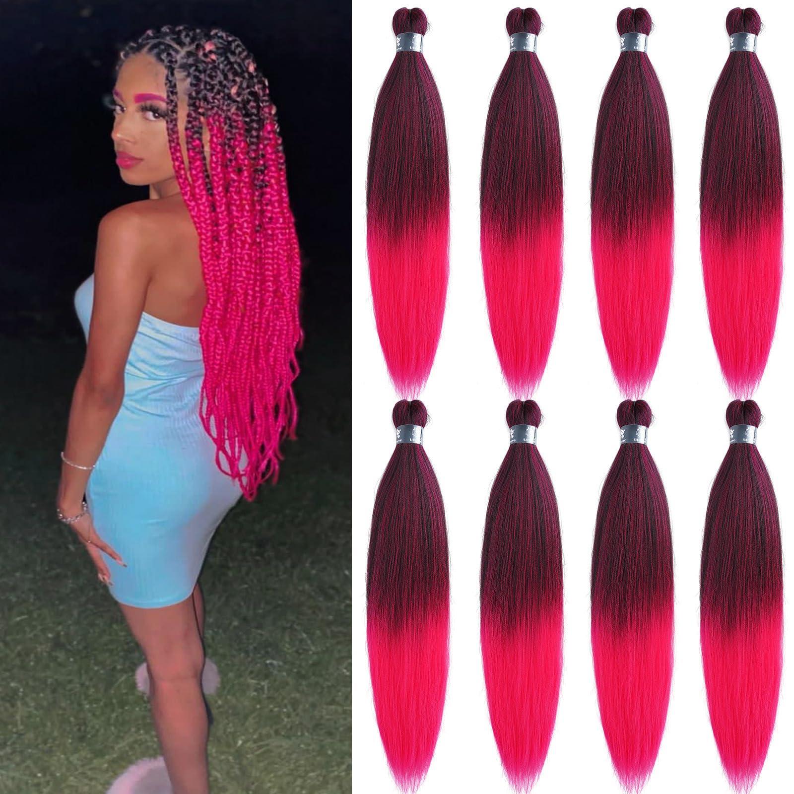 UPruyo UPruyo Pink Ombre Braiding Hair Pre Stretched Kanekalon Mixed 1b Pink Braiding Hair Extensions for Braiding Box Braids Knotless Prestretched Braiding Hair Ombre 26 inch