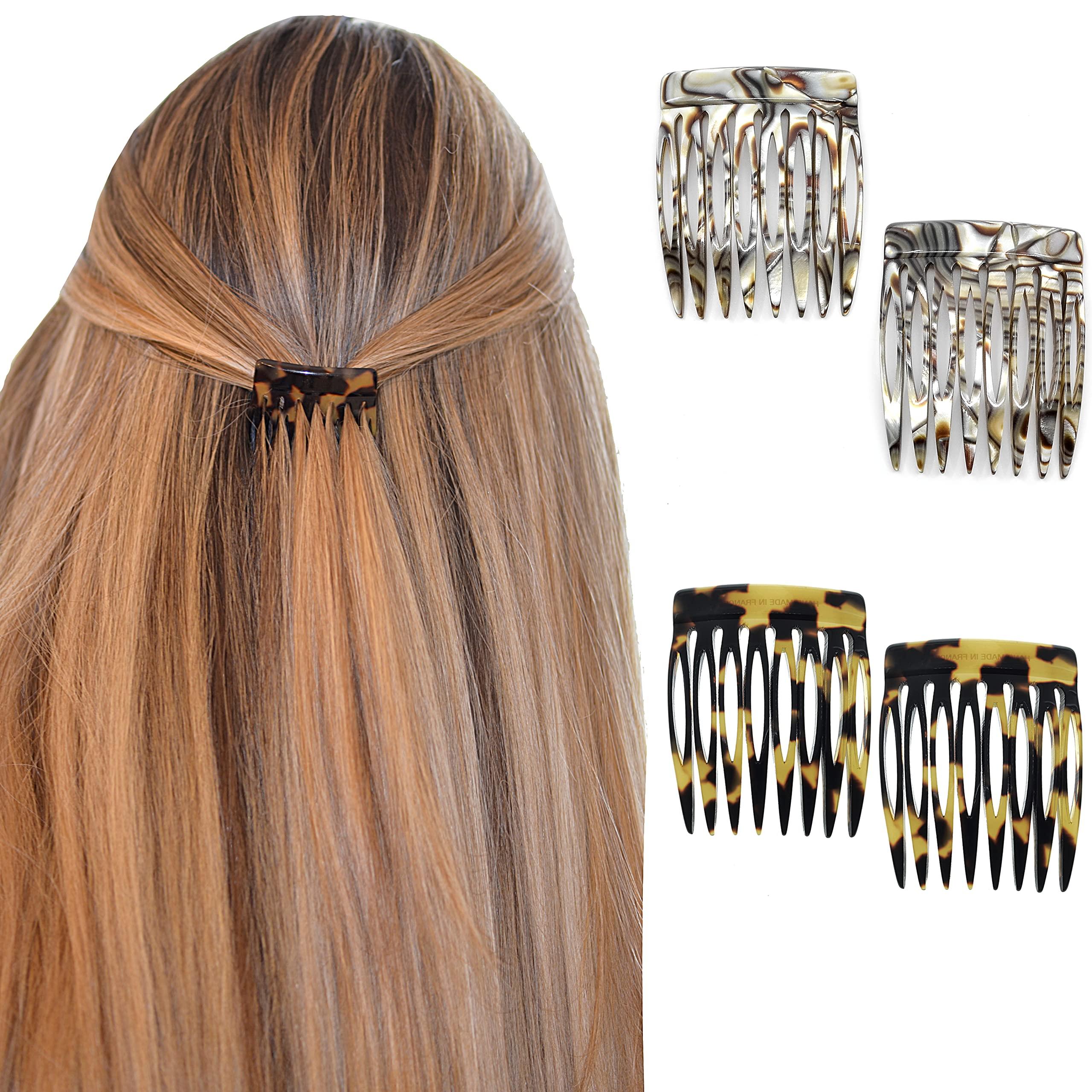 Camila Camila Paris Onyx and Tokyo French Hair Side Comb 4 Piece Handmade Small, French Twist Decorative Hair Combs, Strong Hold Hair Comb Clips for Women, Styling Girls Hair Accessories, Made in France