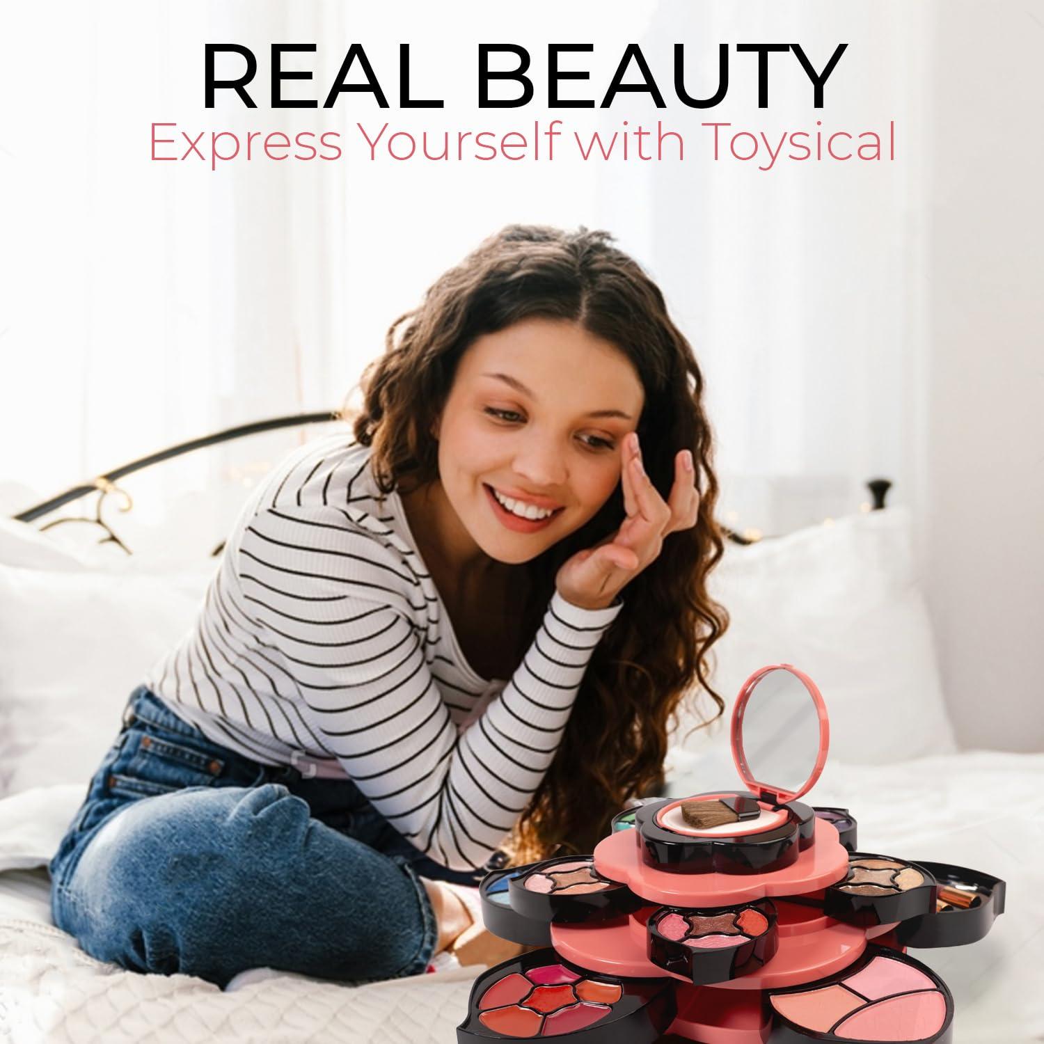 Toysical Toysical Makeup Kit for Teens - Flower Makeup Palette Gift Set for Teen Girls and Women - Makeup for Girls 10-12 - Petals Expand to 3 Tiers - Variety Shade Array - Full Starter Kit for Beginners