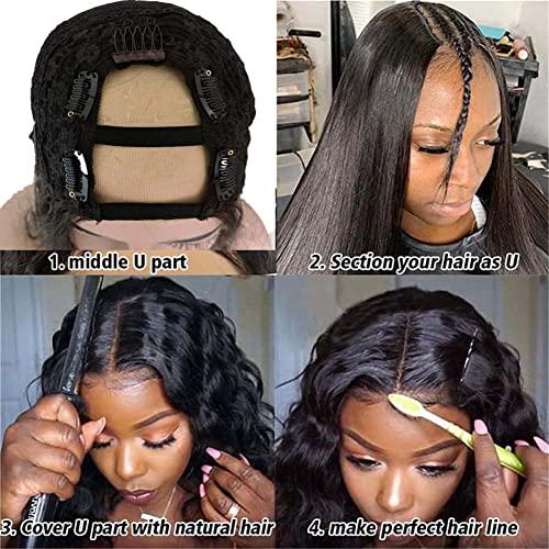 Wig Wig Curly U Part Human Hair Bob Cut Deep Coily Curly upart U Shaped With Clips 180% Density 12in, 6.0 Count