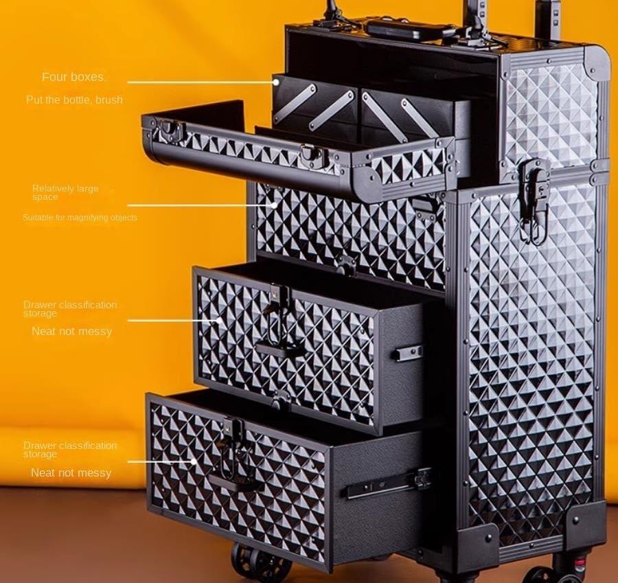 ZWSYQXIU Beauty Salon Trolley Beauty Salon Cart Makeup Case Rolling Beauty Salon Case Cosmetic Storage For Artist Hairdressing Box Travelling Trolley Case With 2 Drawers Salon Trolley Cart Hairdresser Cart Rol