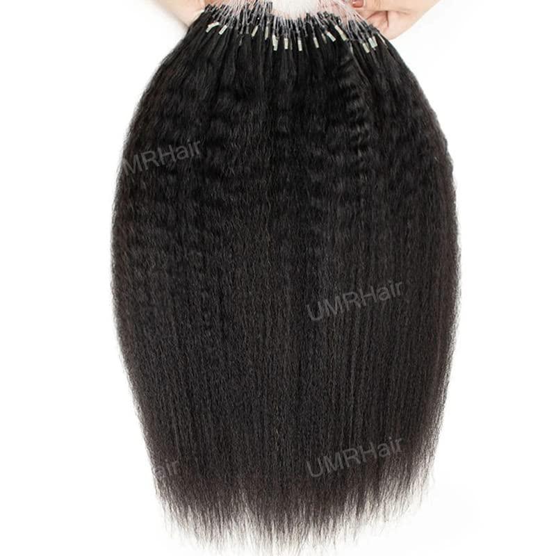 UMRHair 18inch Micro Link Hair Extensions Real Human Hair Kinky Straight 200g/Bundle 200strands Microlink Human Hair Extension for Black Women Beaded Invisilable Micro Ring Extension Natural Black
