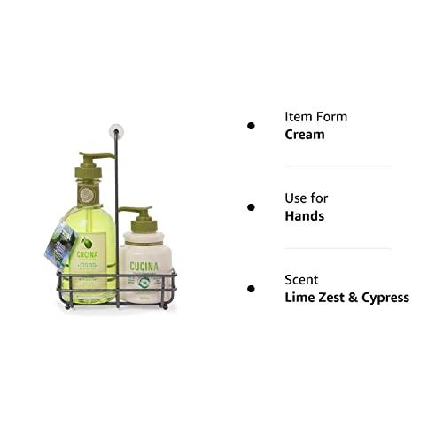 Fruits and Passion Fruits & Passion [Cucina] - Lime Zest & Cypress Tree Hand Care Duo Caddy Gift Set | Liquid Hand Soap Wash (5.1 oz) with Hand Cream Lotion (6.8 oz)