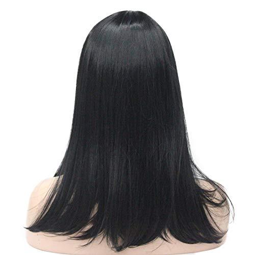 Lydell Lydell 14" Long Straight Wig Soft Heat Fiber Hair Cute Neat Bang Under Shoulder Full Wig (Black)