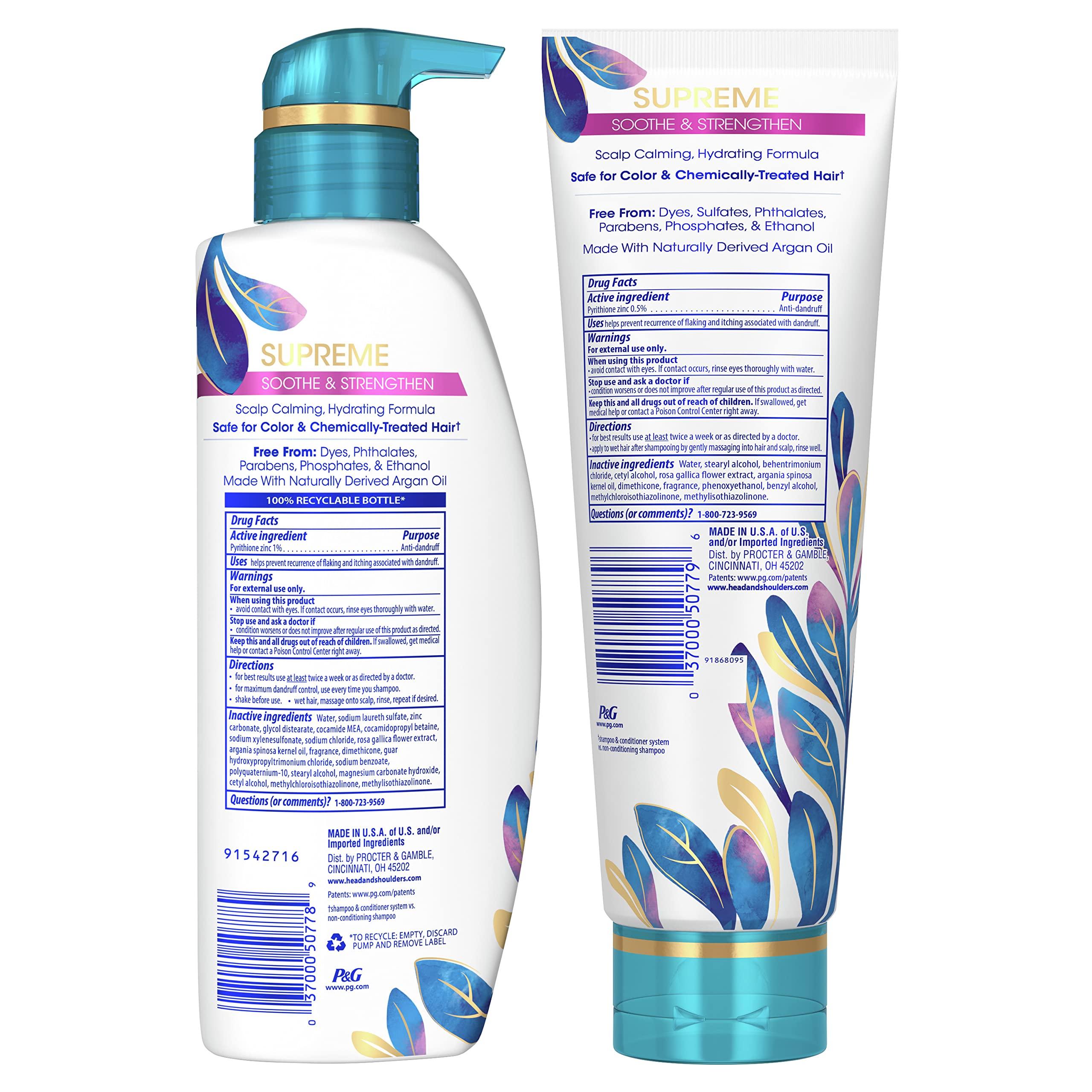 Head & Shoulders Head & Shoulders Supreme Sulfate Free Shampoo and Conditioner Set for Dry Scalp and Dandruff Treatment, Soothe and Strengthen with Argan Oil and Rose Essence, 21.2 Fl Oz