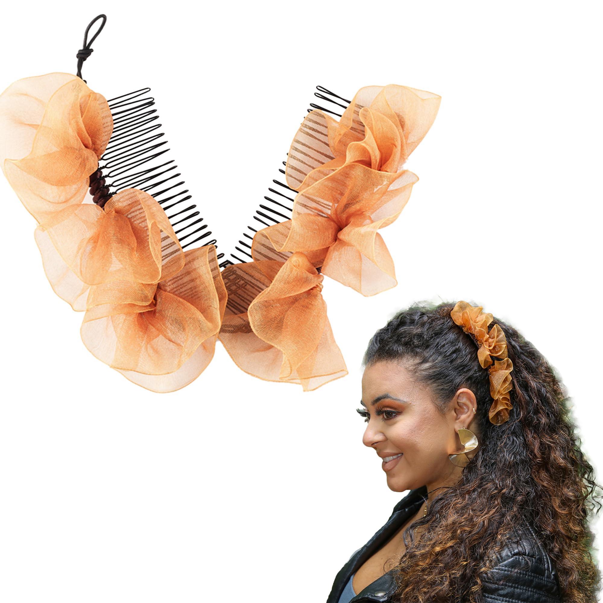 HairZing Stretch Banana Clip for Fine Thin, Thick Curly Hair Women, Elastic Double Combs Make Great Hair Accessories for Kinky, Curly Ponytail, Mohawk, Bun (Medium, Golden)