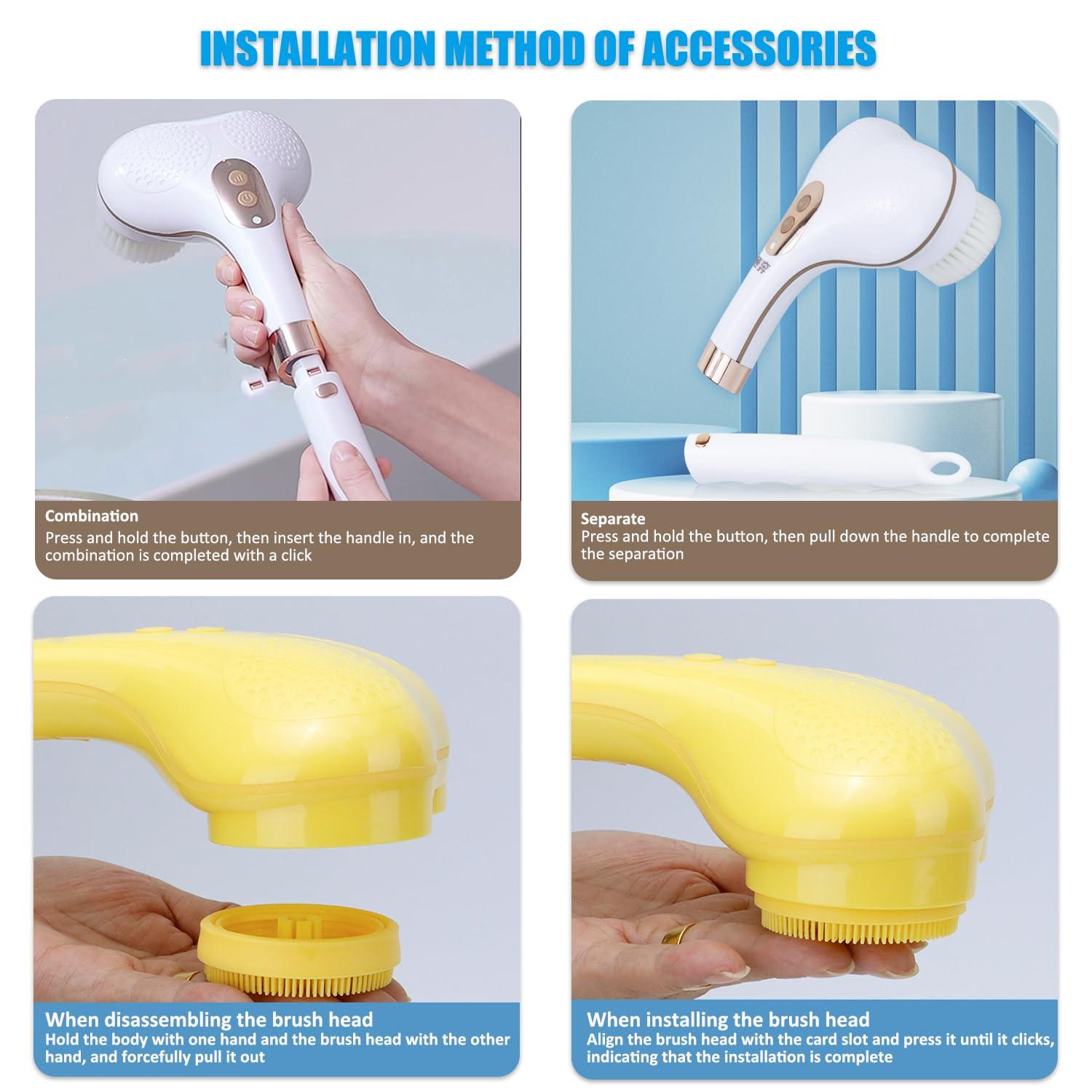 PeaMirmy Electric Body Brush,5 Attachments Brush Heads Electric SPA Brush Spin Scrubber for Shower Bathing Cleansing Wash Deep Cleaning with Silicone Rechargeable IPX7 Waterproof