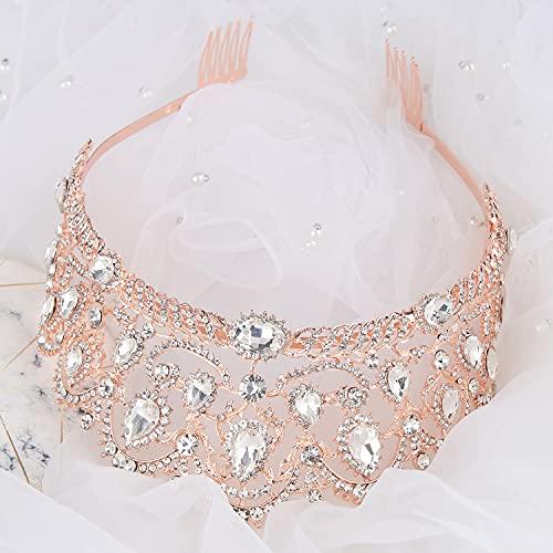 Exacoo Rhinestone Crystal Bridal Crowns Tiaras Prom Queen Crown Pageant Crowns Princess Crown for Women, Rose Gold (Rose Gold with Comb)