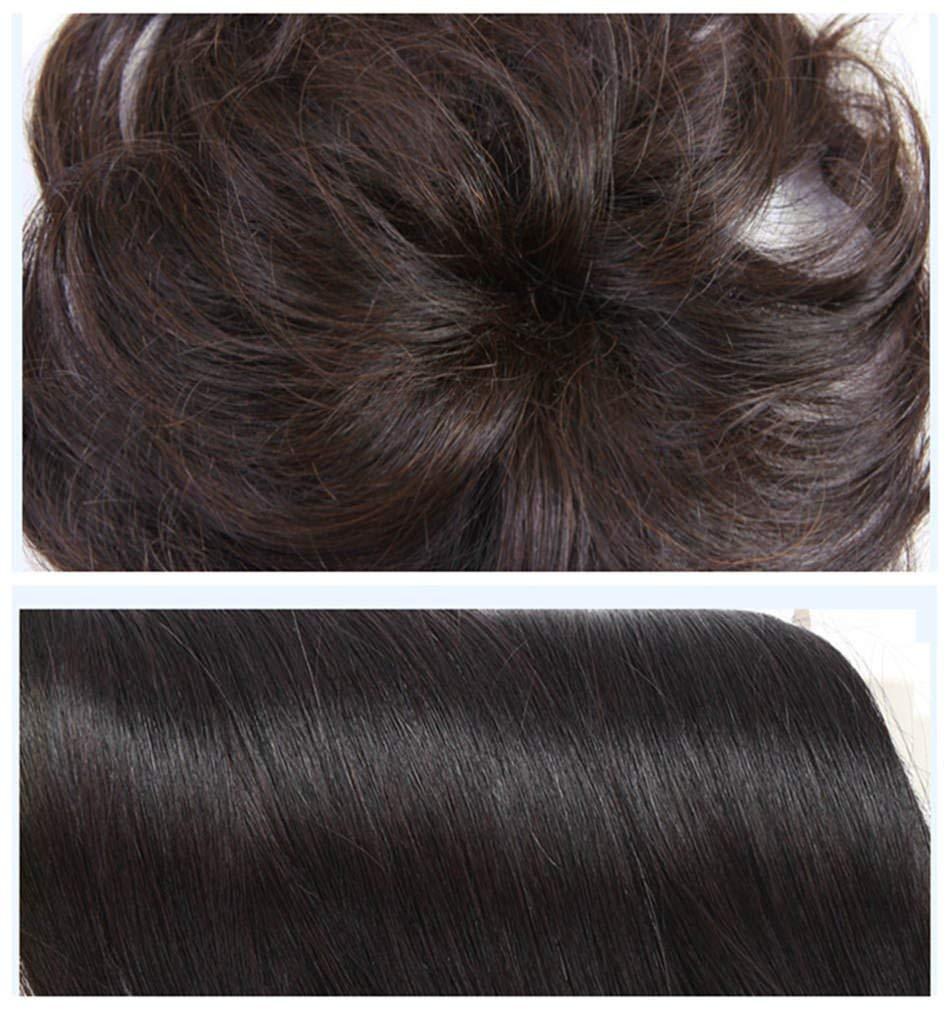 LXUE 5.5" Real Human Hair topper for Short Hair Clip in Wavy Hairpieces for Women with Thinning Hair, Off Black