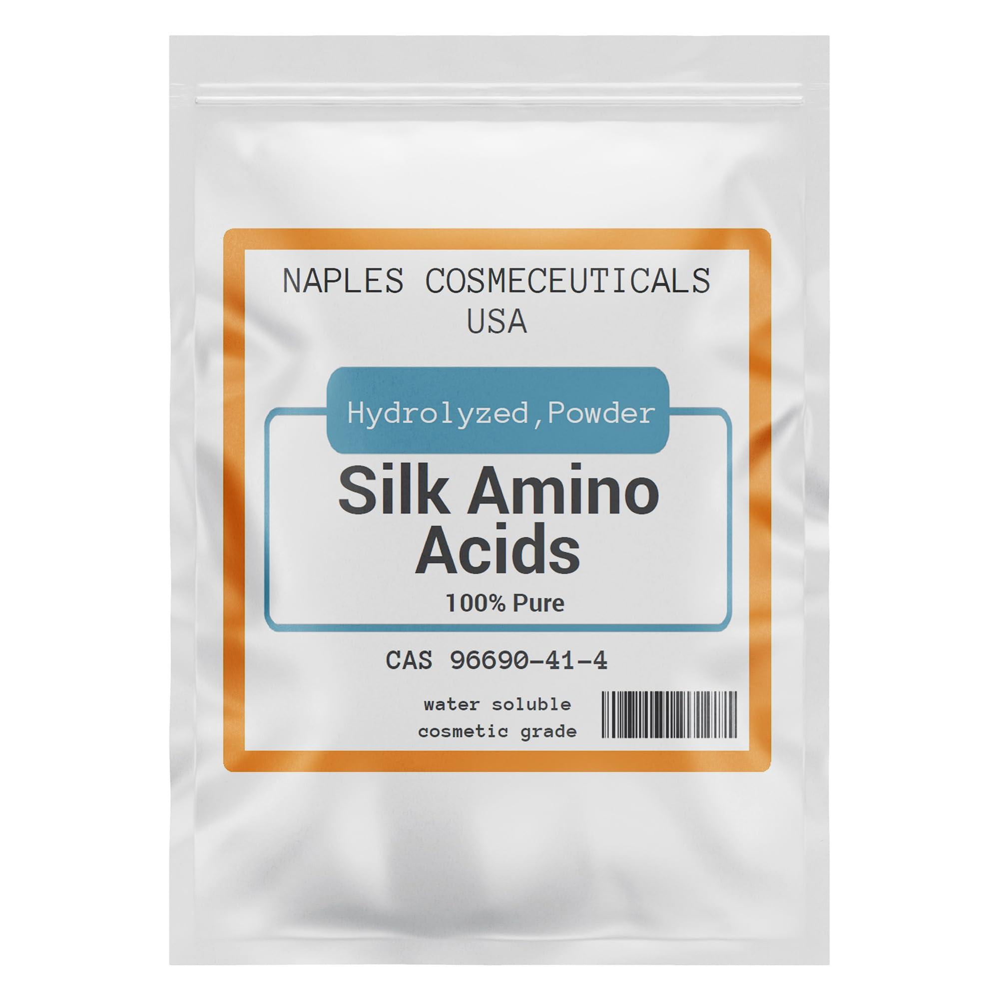 Naples Cosmeceuticals Hydrolyzed Silk Amino Acid Powder Cosmetic Grade for Hair Skin Nails Moisture Retention 100% Pure Use in Formulations or Add to Your Favorite Products (4 oz)