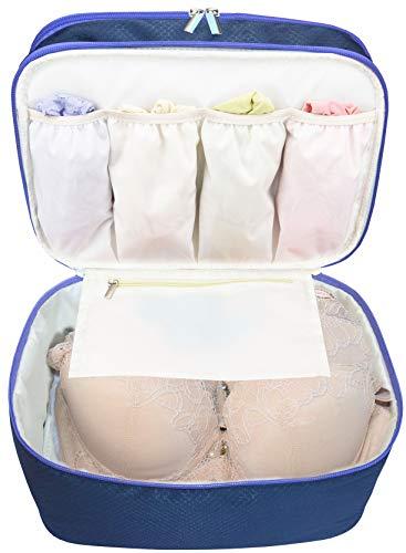 Freegrace Travel Organizer Underwear Bag - Large Double Layer Packing Storage Bag - Fits Large Bra, Socks, Underpants, Cosmetic, Toiletry kit (Dark Blue)
