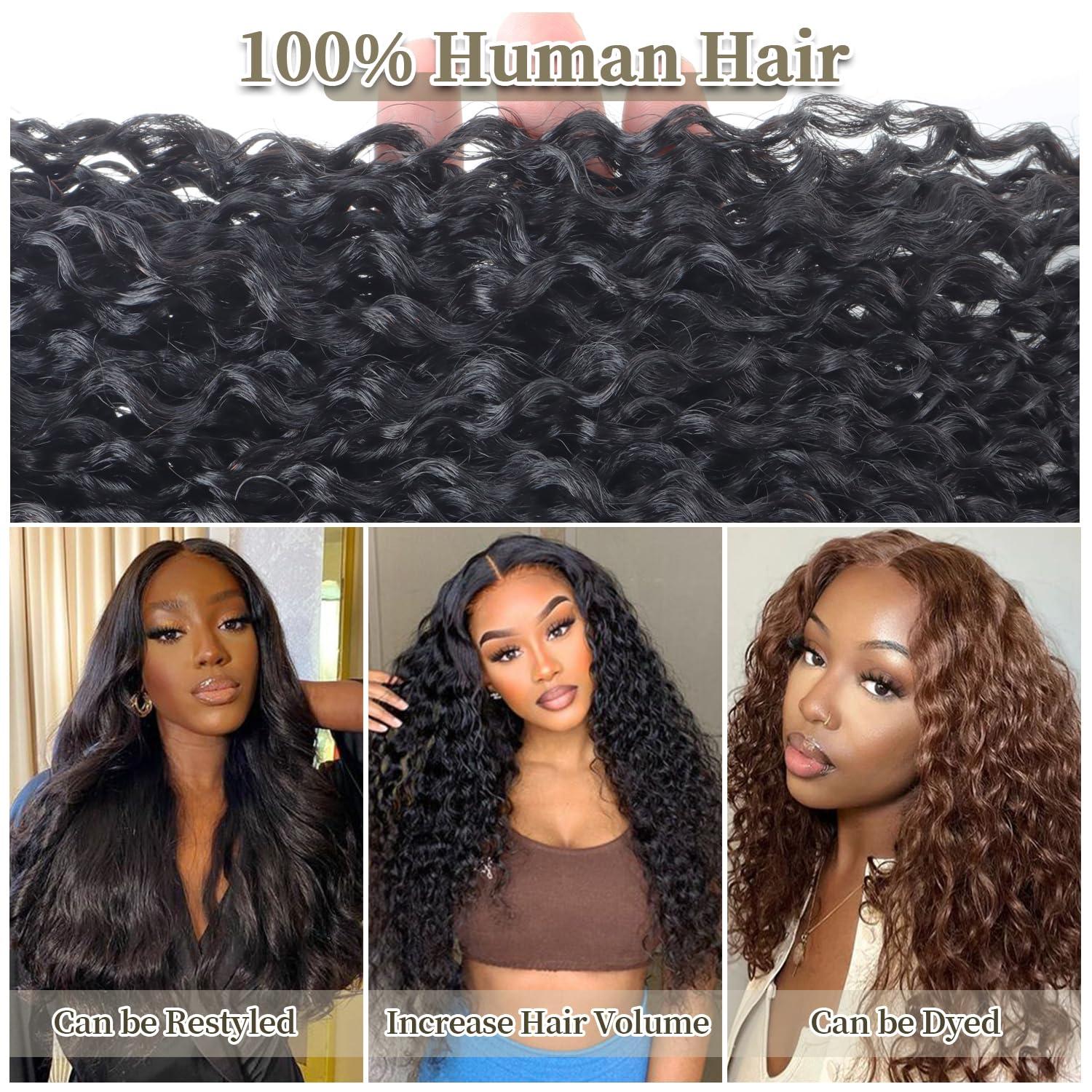 Ainimiu Curly Wave Human Hair 4 Bundles Brazilian Raw Virgin Hair Weave Bundles Jerry Curly Wet And Wavy 12A Grade Long Unprocessed Human Hair Extensions Natural Black 20 22 24 26 inch 100g/pc
